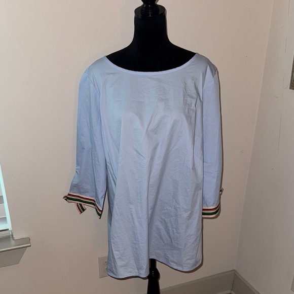 Talbots stripe Gross grain-Ribbon tie sleeves blue top / tunic Sz 2X - Picture 2 of 6